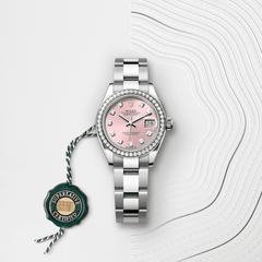 Lady-Datejust Oyster, 28 mm, Oystersteel, Weißgold und Diamanten