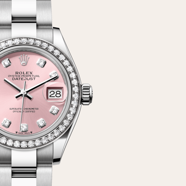 Lady-Datejust Oyster, 28 mm, Oystersteel, Weißgold und Diamanten