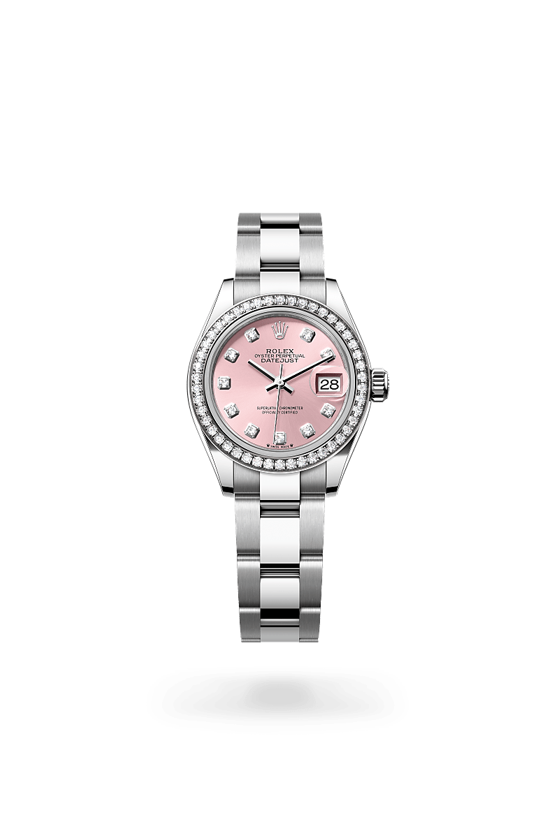 Lady-Datejust Oyster, 28 mm, Oystersteel, Weißgold und Diamanten
