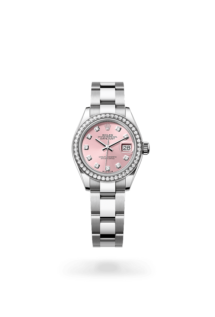 Lady-Datejust Oyster, 28 mm, Oystersteel, Weißgold und Diamanten